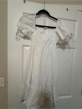 White Puff Sleeve Babydoll Dress | size small